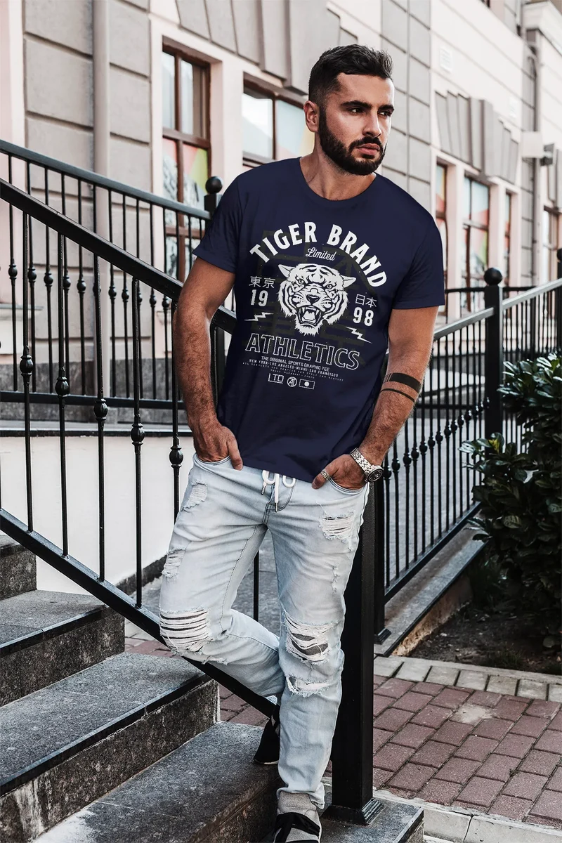 Herren T-Shirt Tiger Brand Tokyo Supply Japan Athletics Sport Aufdruck Slim Fit