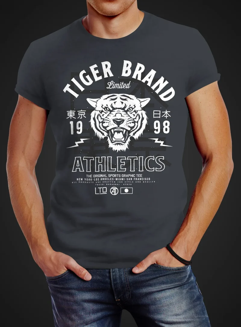 Herren T-Shirt Tiger Brand Tokyo Supply Japan Athletics Sport Aufdruck Slim Fit