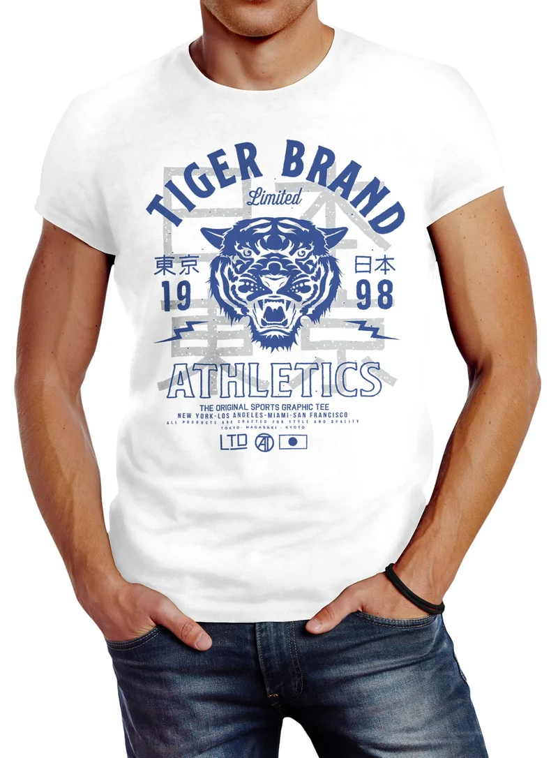 Herren T-Shirt Tiger Brand Tokyo Supply Japan Athletics Sport Aufdruck Slim Fit