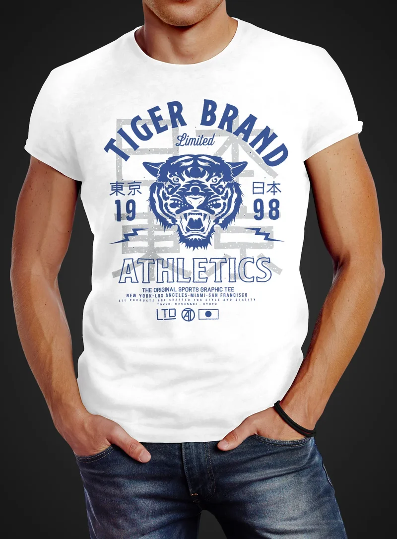 Herren T-Shirt Tiger Brand Tokyo Supply Japan Athletics Sport Aufdruck Slim Fit