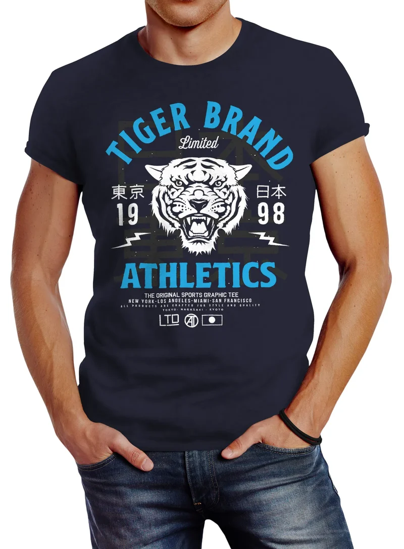 Herren T-Shirt Tiger Brand Tokyo Supply Japan Athletics Sport Aufdruck Slim Fit