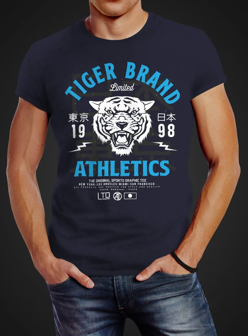 Herren T-Shirt Tiger Brand Tokyo Supply Japan Athletics Sport Aufdruck Slim Fit