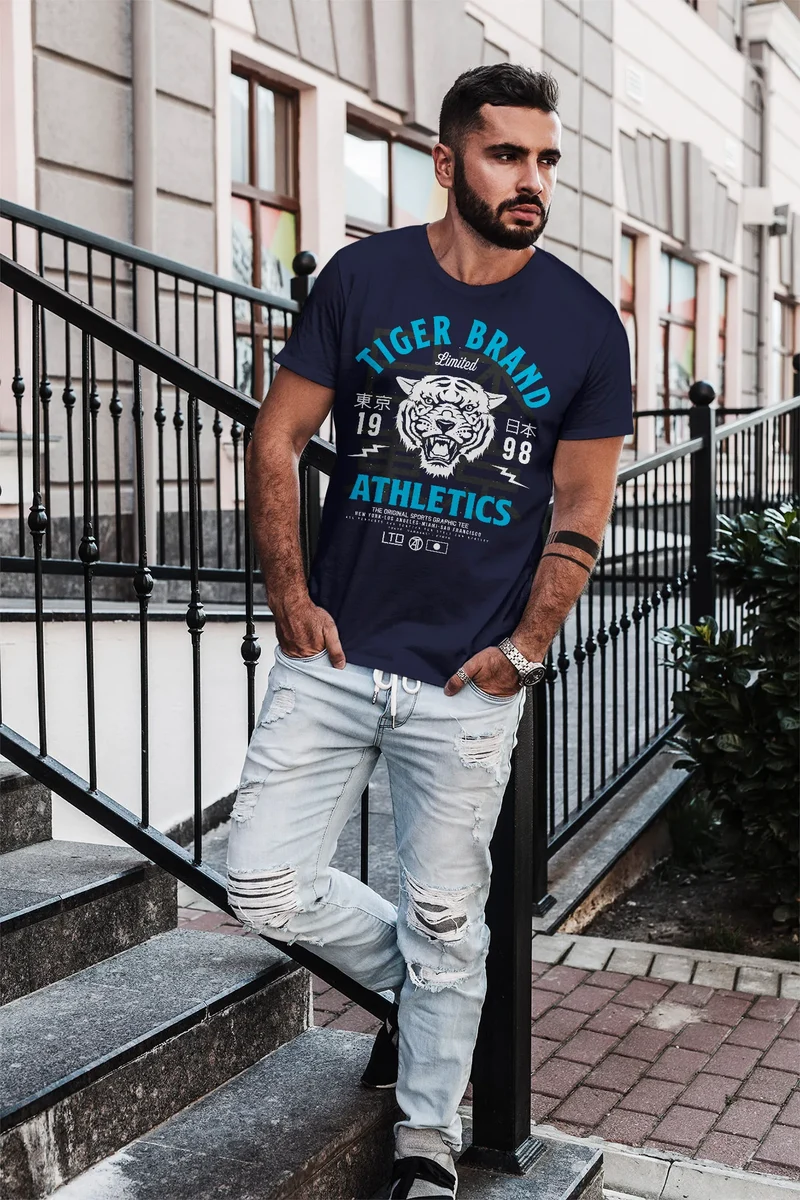 Herren T-Shirt Tiger Brand Tokyo Supply Japan Athletics Sport Aufdruck Slim Fit