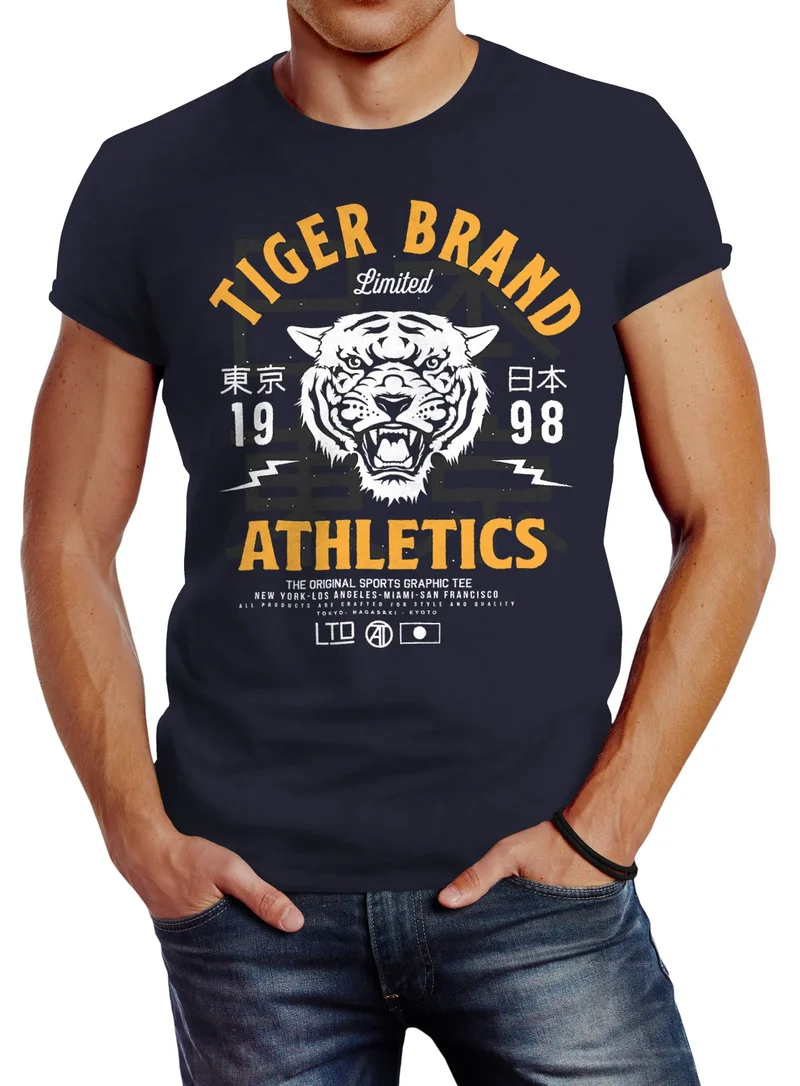 Herren T-Shirt Tiger Brand Tokyo Supply Japan Athletics Sport Aufdruck Slim Fit