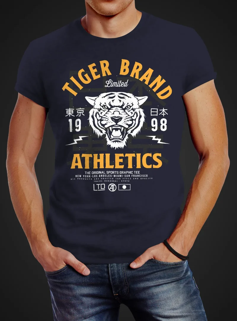 Herren T-Shirt Tiger Brand Tokyo Supply Japan Athletics Sport Aufdruck Slim Fit