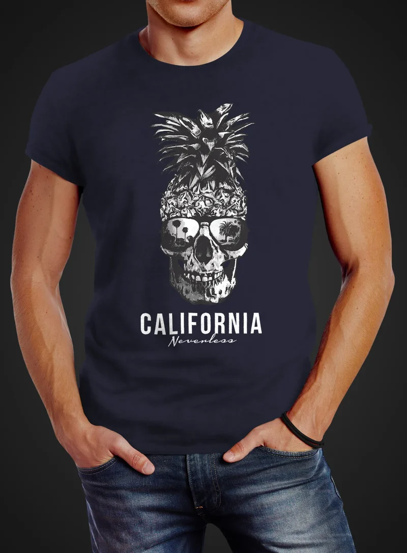 Cooles Herren T-Shirt Pineapple Skull Sonnenbrille Ananas Totenkopf Slim Fit