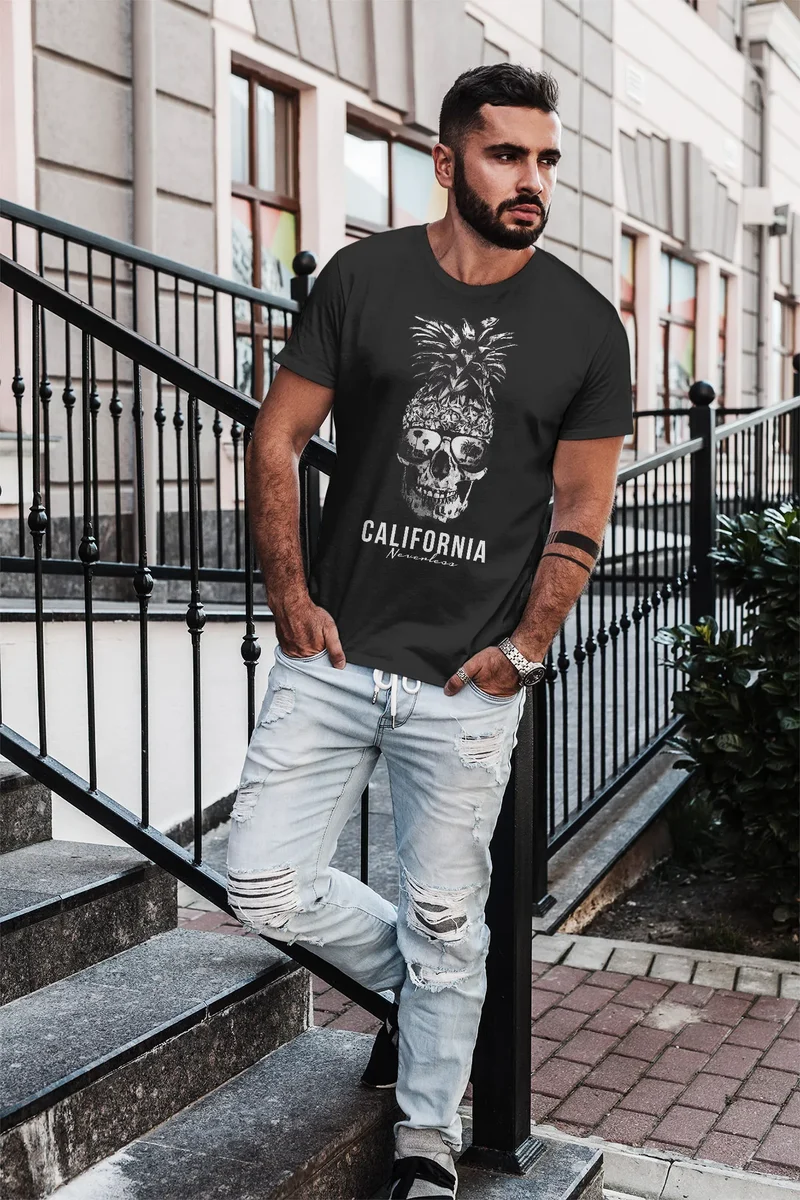 Cooles Herren T-Shirt Pineapple Skull Sonnenbrille Ananas Totenkopf Slim Fit
