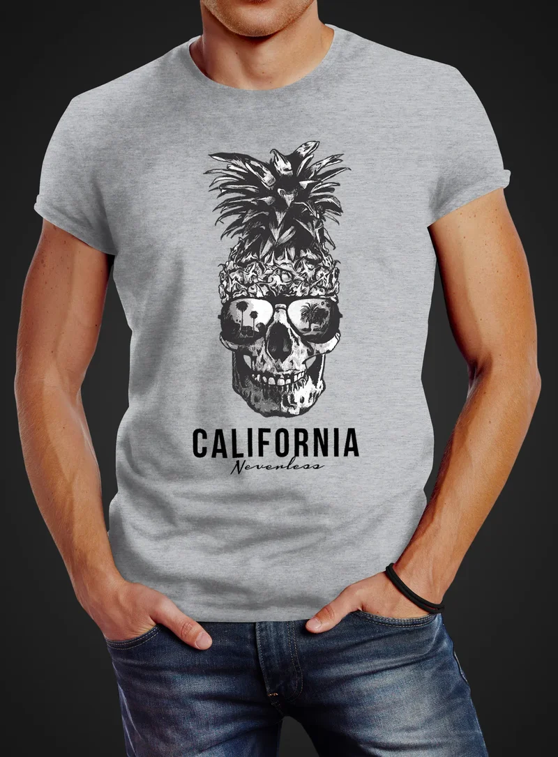 Cooles Herren T-Shirt Pineapple Skull Sonnenbrille Ananas Totenkopf Slim Fit
