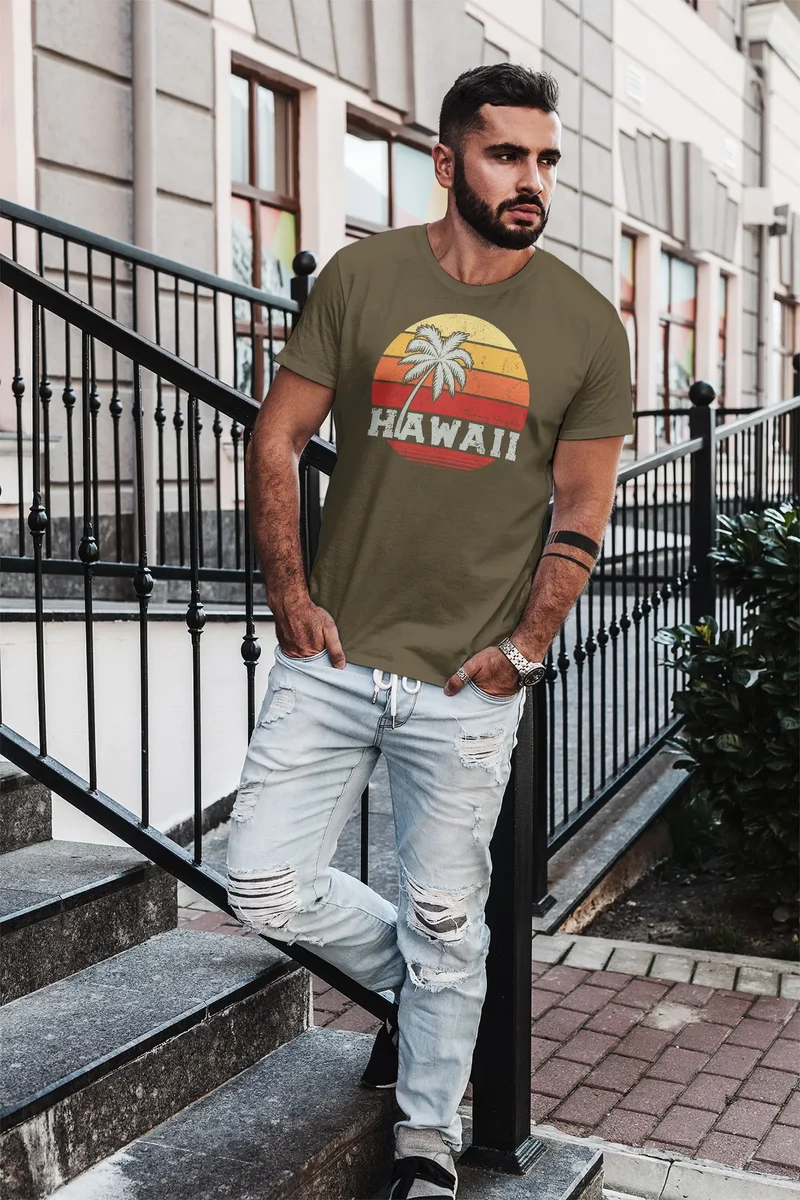 Herren T-Shirt Hawaii Palme Tropical Summer Retro Slim Fit Baumwolle
