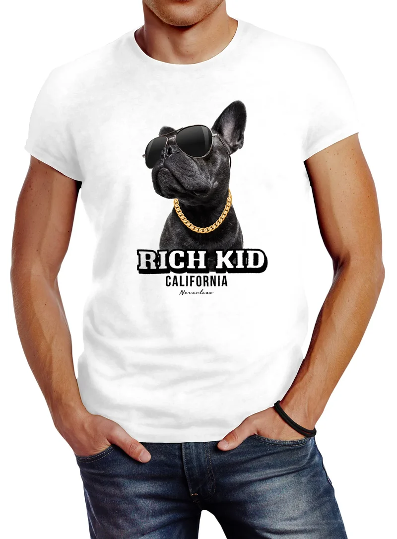 Herren T-Shirt Rich Kid California ironisches Statement Bulldogge Fashion Streetstyle