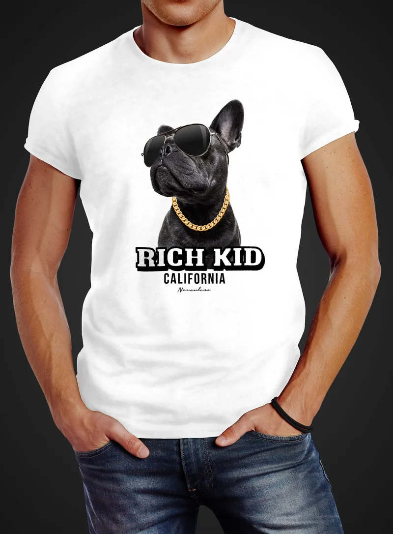 Herren T-Shirt Rich Kid California ironisches Statement Bulldogge Fashion Streetstyle