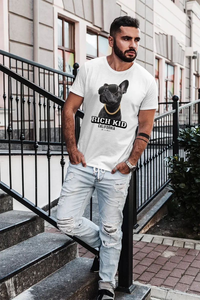 Herren T-Shirt Rich Kid California ironisches Statement Bulldogge Fashion Streetstyle