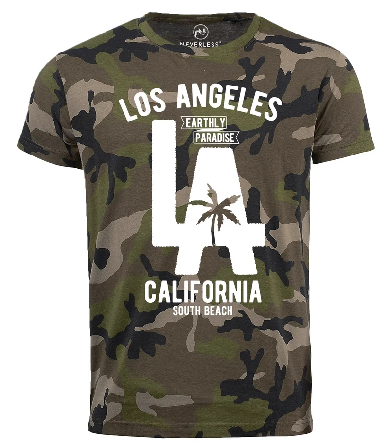 Cooles Herren T-Shirt Los Angeles California LA Palme Camo Tarnmuster