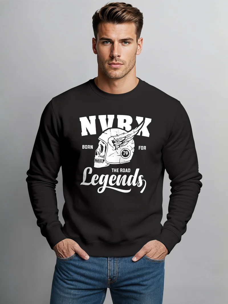 Herren Sweatshirt Biker Racer Shirt Helmet Wings Motorradhelm Flügel Skull Legends Rundhals-Pullover