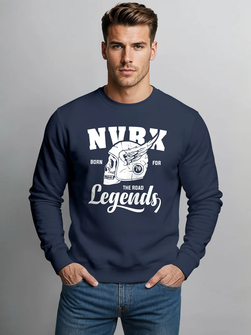 Herren Sweatshirt Biker Racer Shirt Helmet Wings Motorradhelm Flügel Skull Legends Rundhals-Pullover