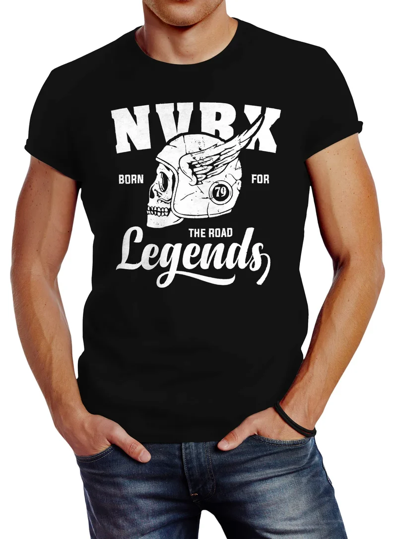Herren T-Shirt Biker Racer Shirt Helmet Wings Motorradhelm Flügel Skull Legends Slim Fit