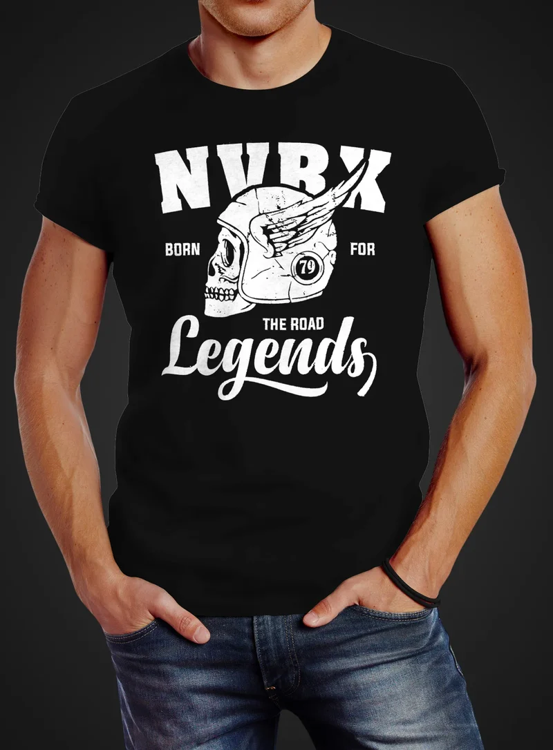 Herren T-Shirt Biker Racer Shirt Helmet Wings Motorradhelm Flügel Skull Legends Slim Fit