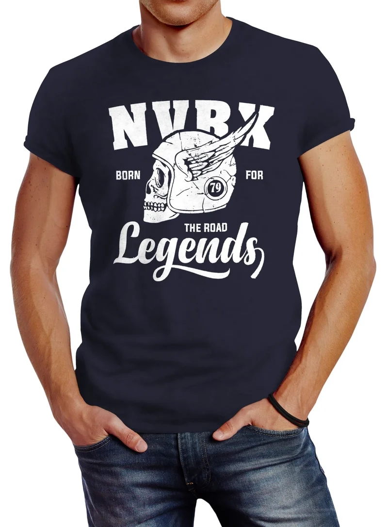 Herren T-Shirt Biker Racer Shirt Helmet Wings Motorradhelm Flügel Skull Legends Slim Fit