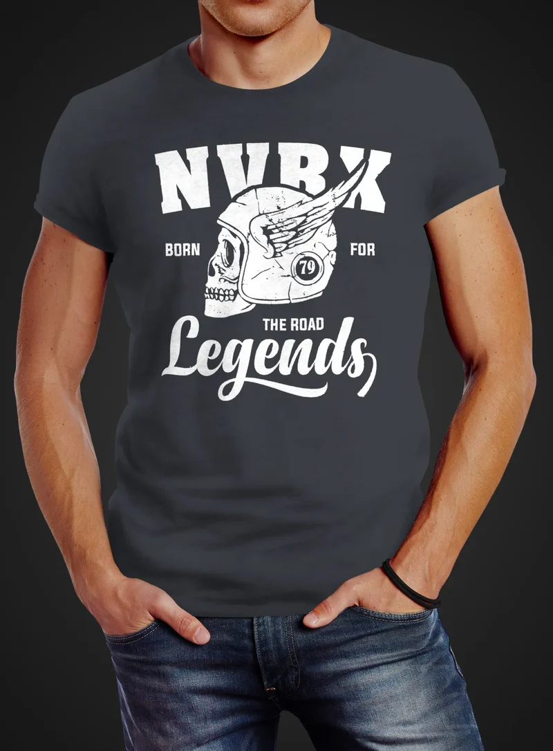 Herren T-Shirt Biker Racer Shirt Helmet Wings Motorradhelm Flügel Skull Legends Slim Fit