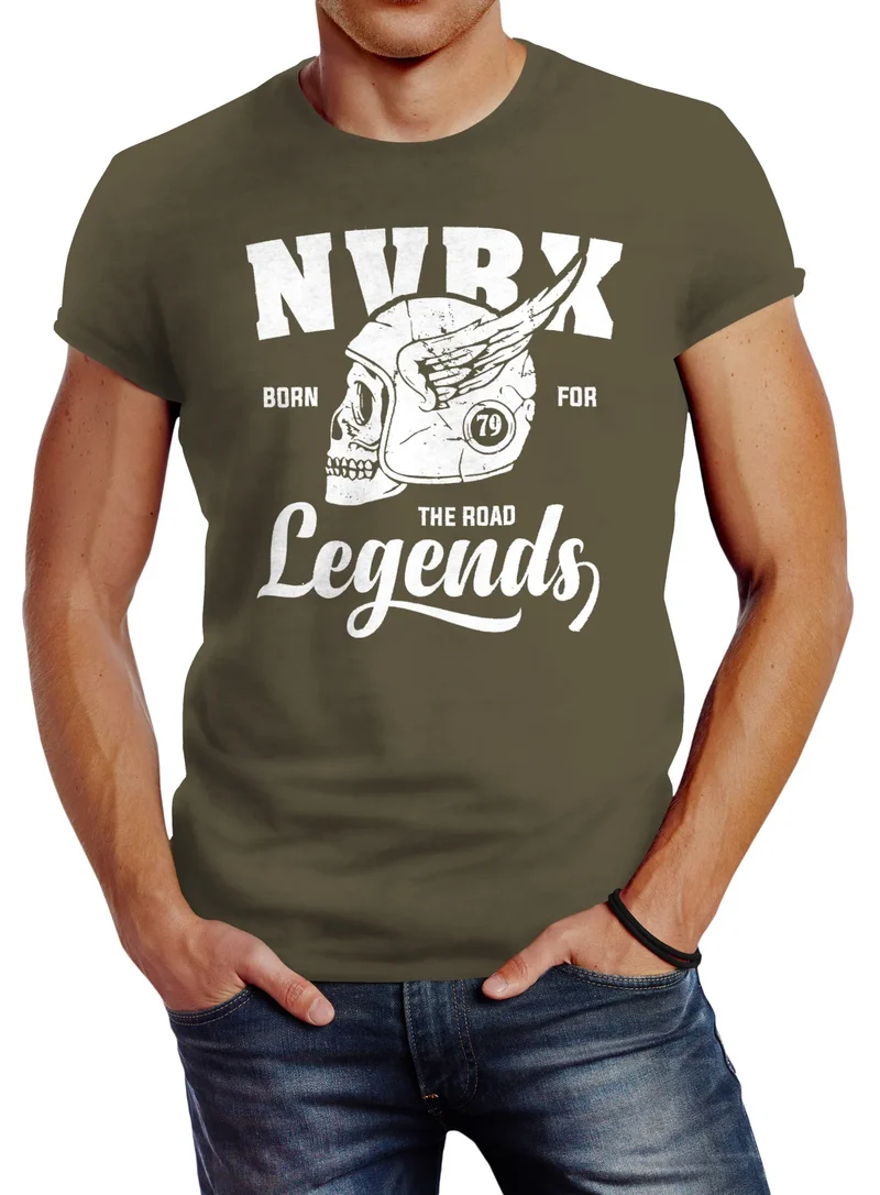 Herren T-Shirt Biker Racer Shirt Helmet Wings Motorradhelm Flügel Skull Legends Slim Fit