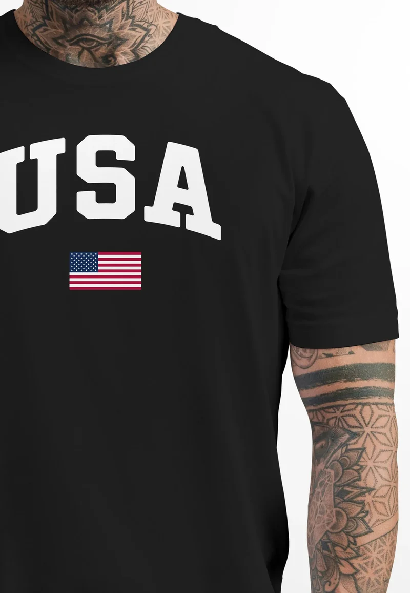 Herren T-Shirt USA Schriftzug College Retro US Flagge Amerika Fashion Streetstyle