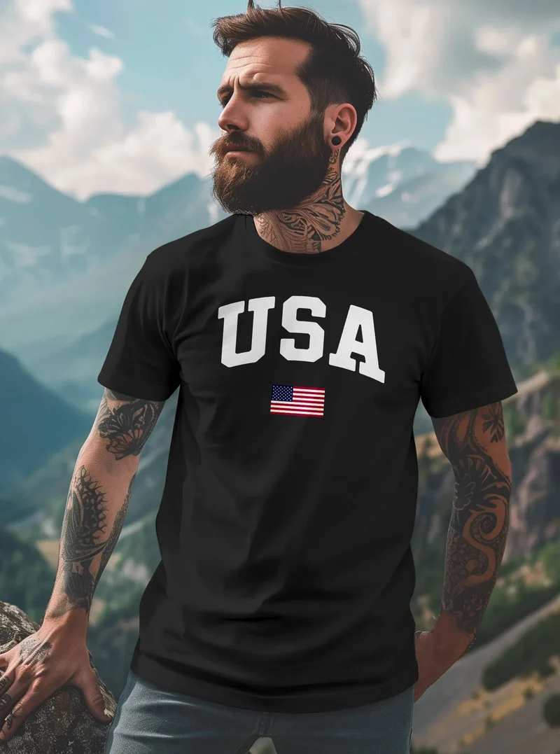 Herren T-Shirt USA Schriftzug College Retro US Flagge Amerika Fashion Streetstyle