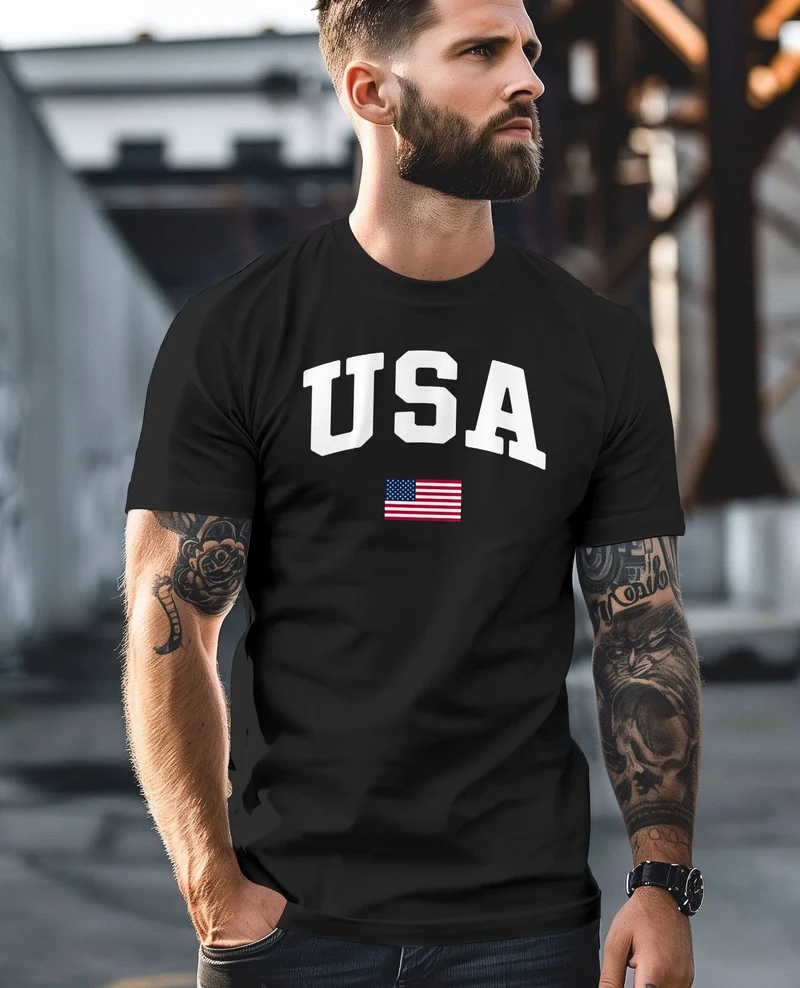 Herren T-Shirt USA Schriftzug College Retro US Flagge Amerika Fashion Streetstyle