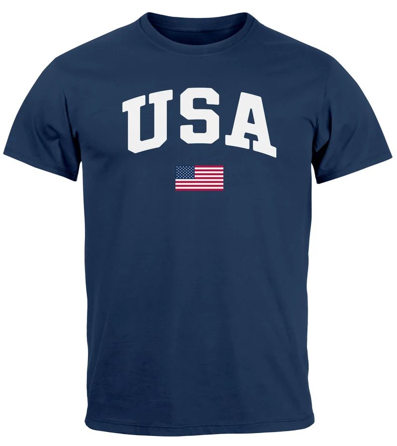 Herren T-Shirt USA Schriftzug College Retro US Flagge Amerika Fashion Streetstyle