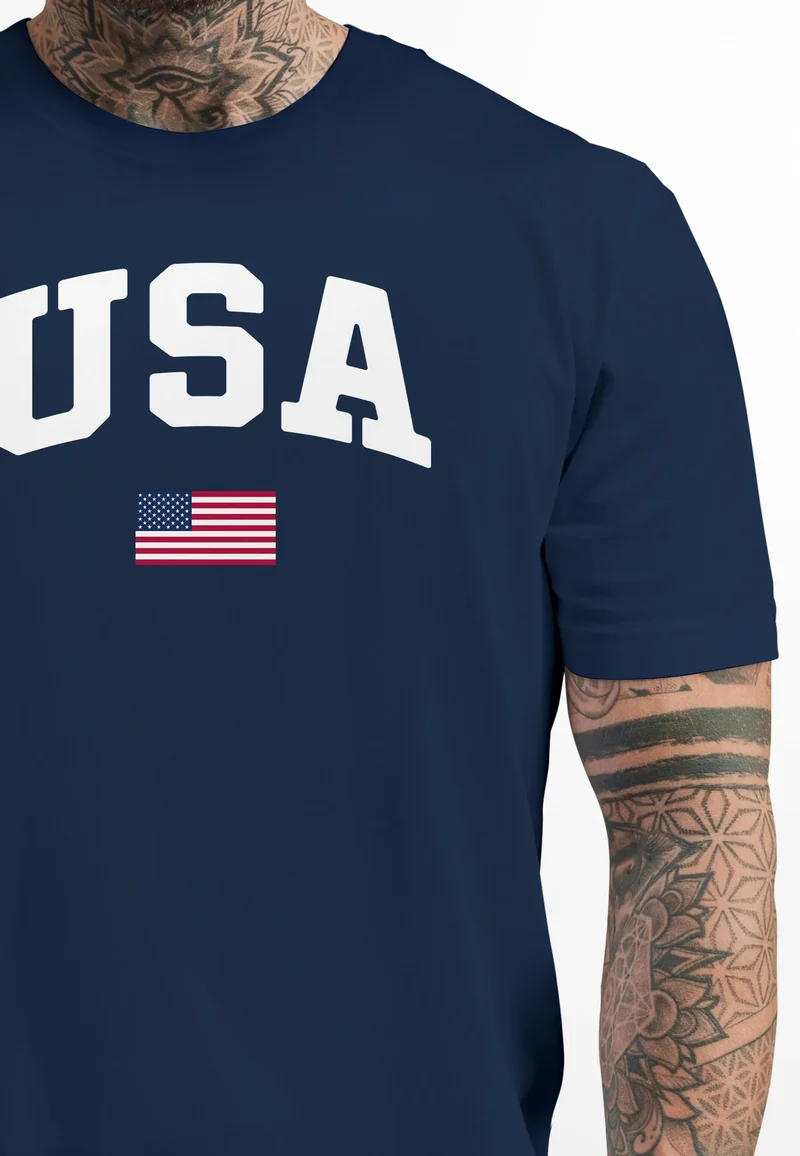 Herren T-Shirt USA Schriftzug College Retro US Flagge Amerika Fashion Streetstyle