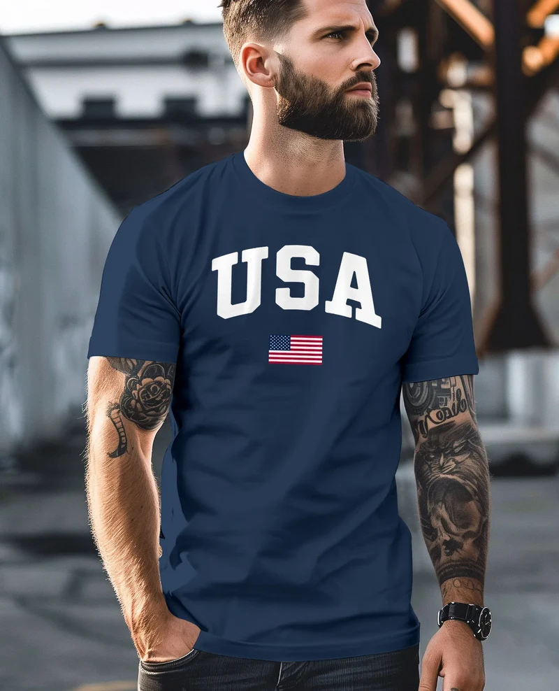Herren T-Shirt USA Schriftzug College Retro US Flagge Amerika Fashion Streetstyle