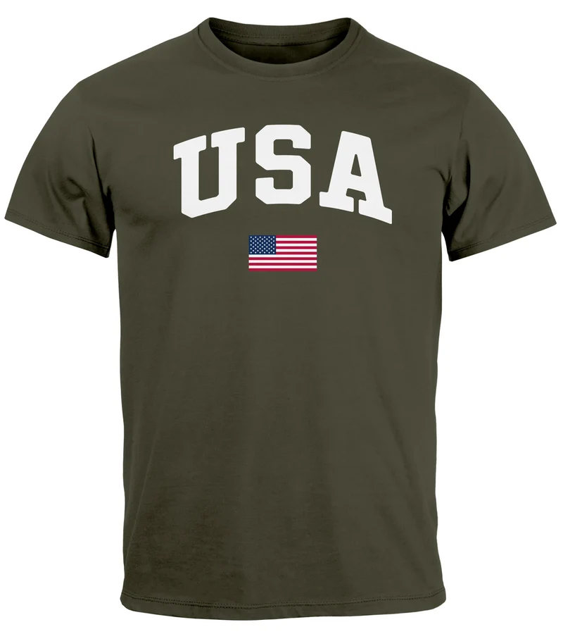 Herren T-Shirt USA Schriftzug College Retro US Flagge Amerika Fashion Streetstyle