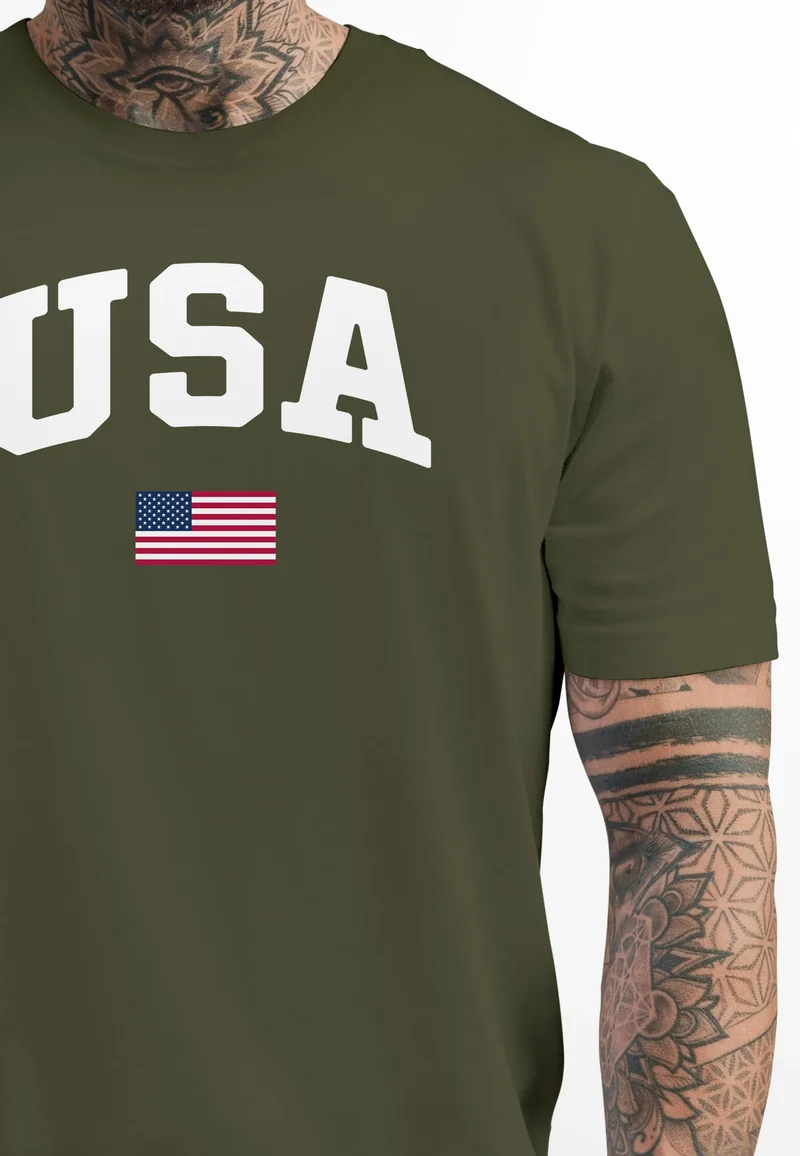 Herren T-Shirt USA Schriftzug College Retro US Flagge Amerika Fashion Streetstyle