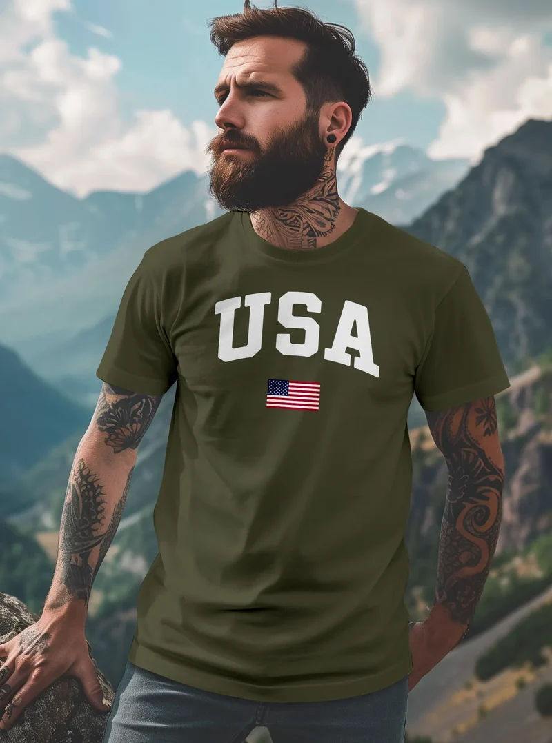 Herren T-Shirt USA Schriftzug College Retro US Flagge Amerika Fashion Streetstyle