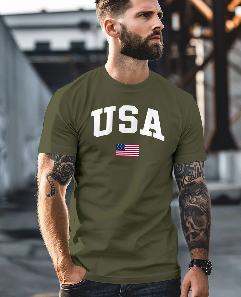 Herren T-Shirt USA Schriftzug College Retro US Flagge Amerika Fashion Streetstyle