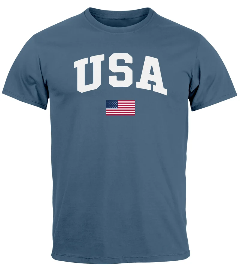 Herren T-Shirt USA Schriftzug College Retro US Flagge Amerika Fashion Streetstyle