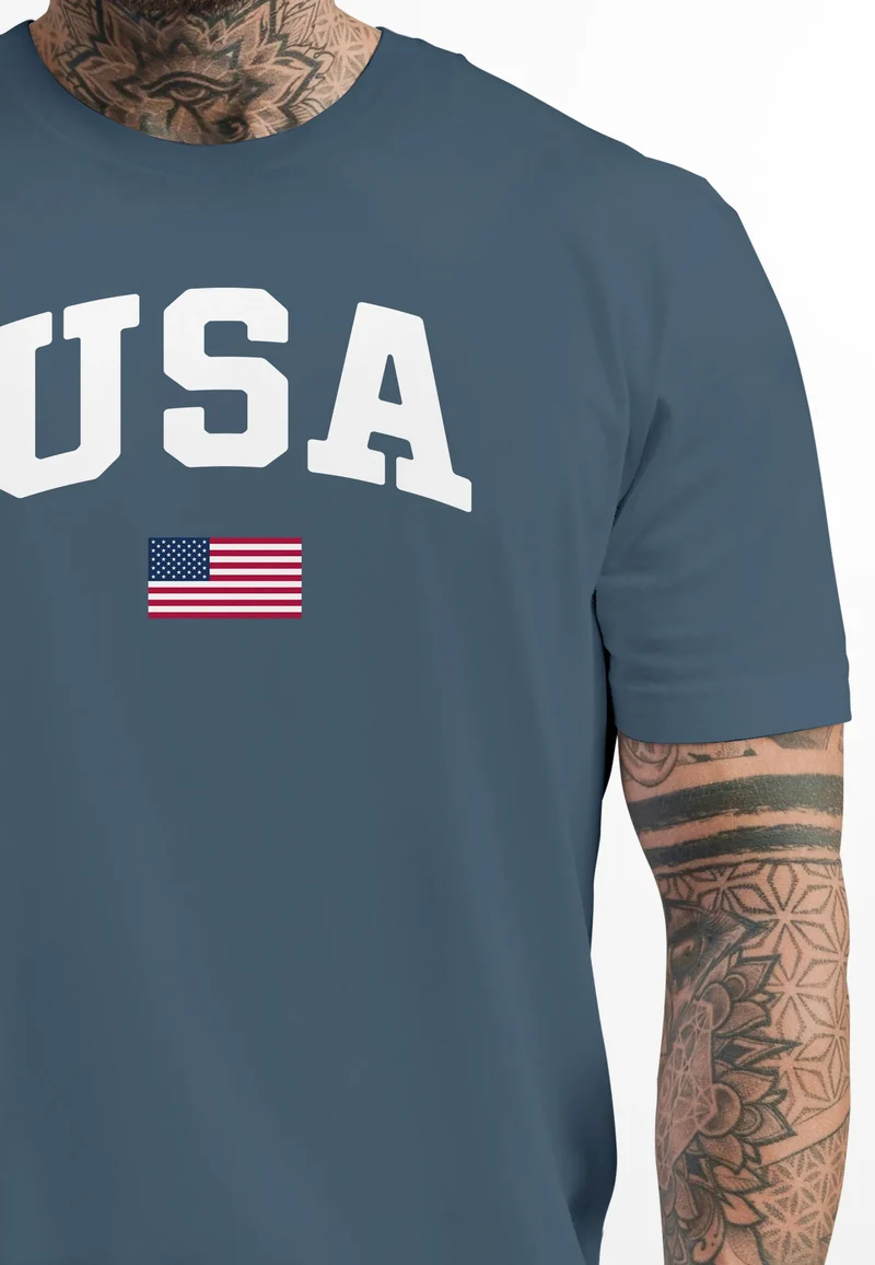 Herren T-Shirt USA Schriftzug College Retro US Flagge Amerika Fashion Streetstyle