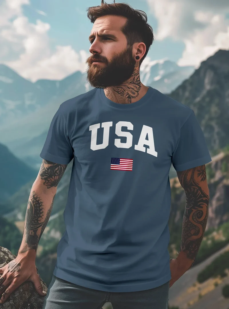 Herren T-Shirt USA Schriftzug College Retro US Flagge Amerika Fashion Streetstyle