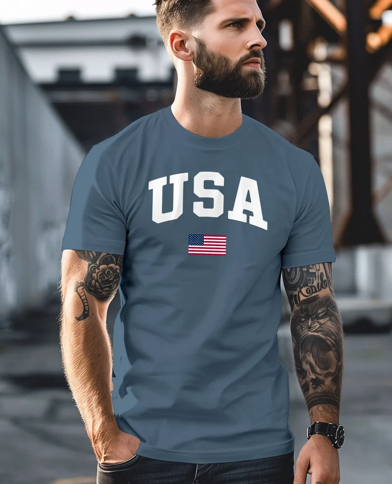 Herren T-Shirt USA Schriftzug College Retro US Flagge Amerika Fashion Streetstyle
