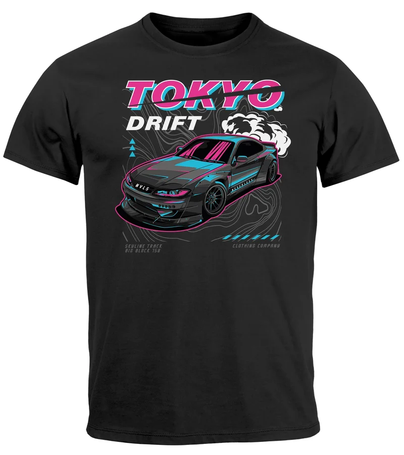 Herren T-Shirt Backprint und Brustlogo Tokio Japan Racing Car Urban Fashion Streetstyle