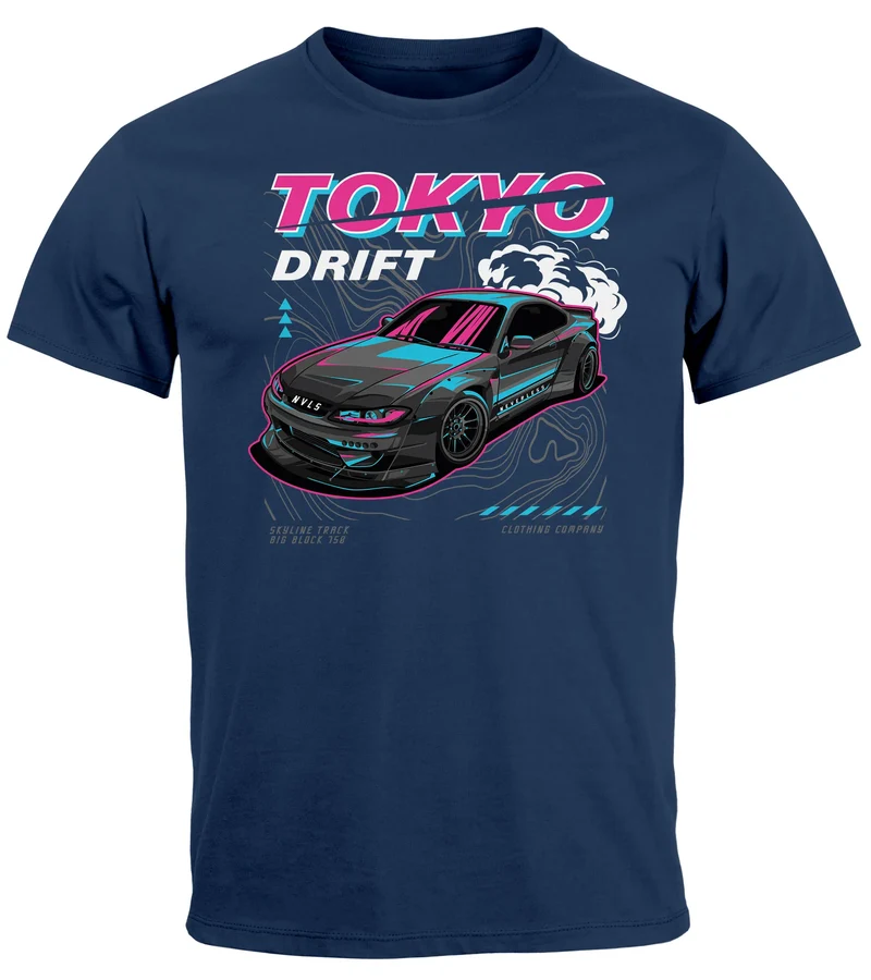 Herren T-Shirt Backprint und Brustlogo Tokio Japan Racing Car Urban Fashion Streetstyle