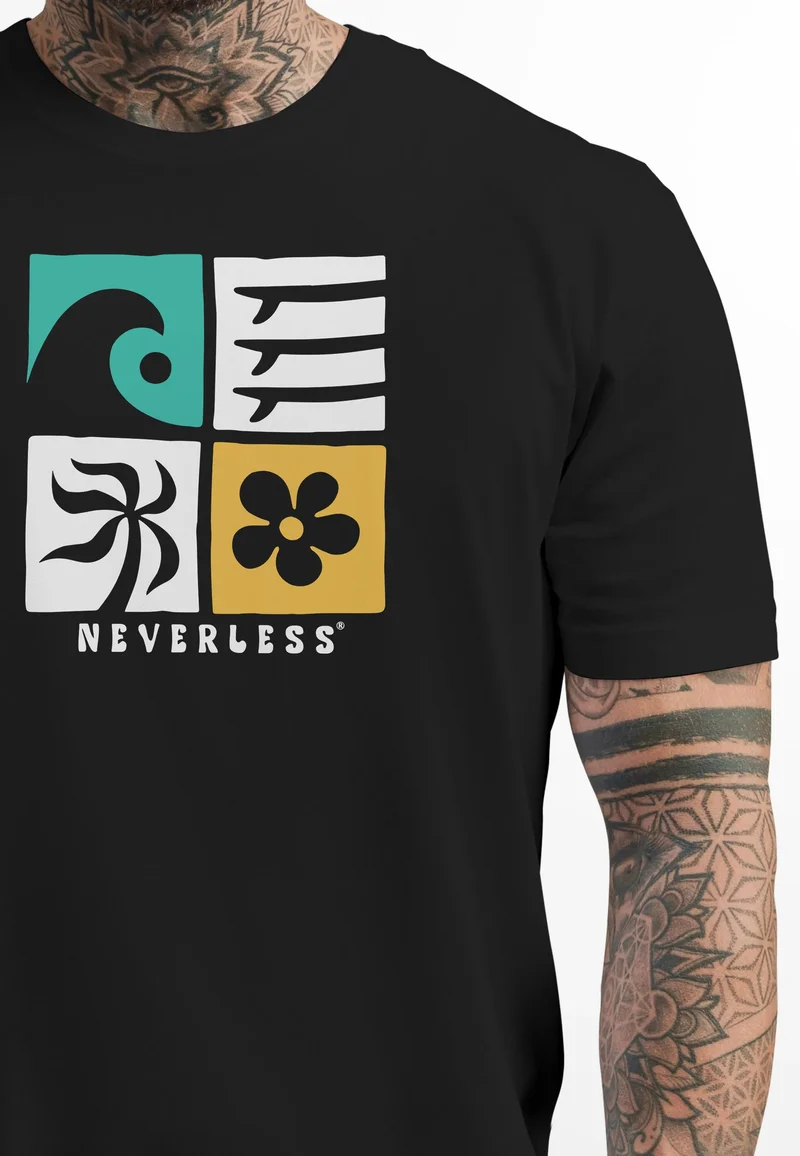 Herren T-Shirt Surfing Icons Welle Palme Maritim Männer Fashion Printshirt Streetstyle