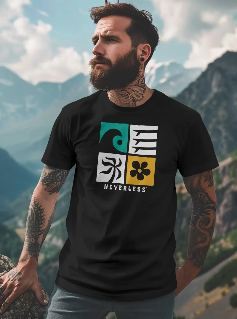 Herren T-Shirt Surfing Icons Welle Palme Maritim Männer Fashion Printshirt Streetstyle
