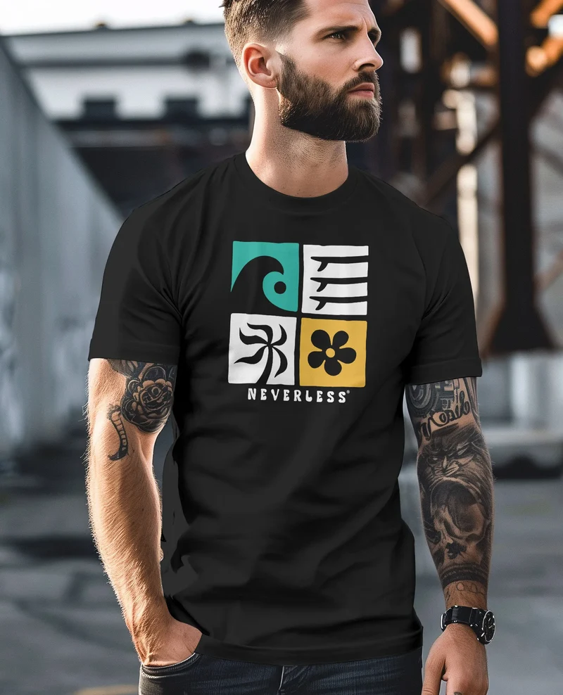 Herren T-Shirt Surfing Icons Welle Palme Maritim Männer Fashion Printshirt Streetstyle