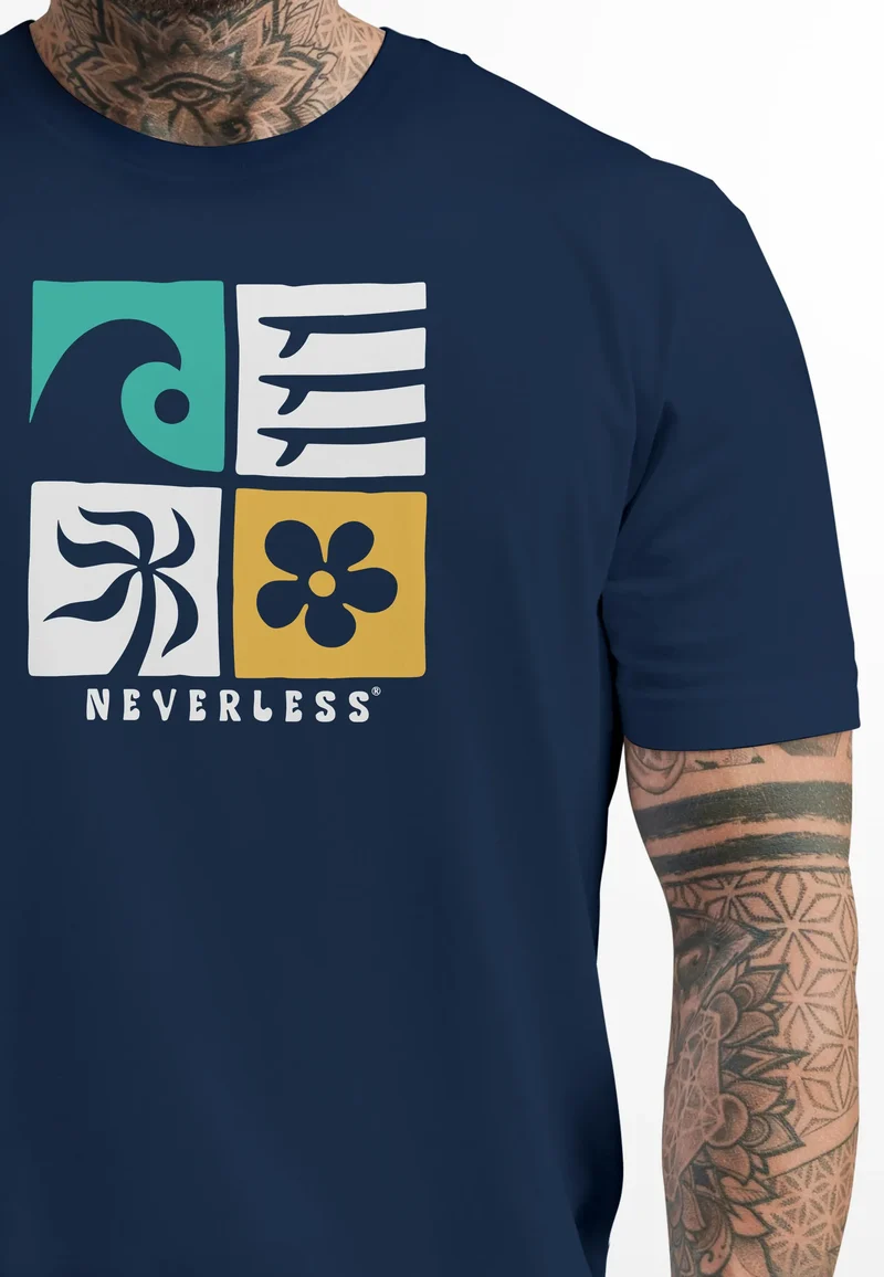 Herren T-Shirt Surfing Icons Welle Palme Maritim Männer Fashion Printshirt Streetstyle