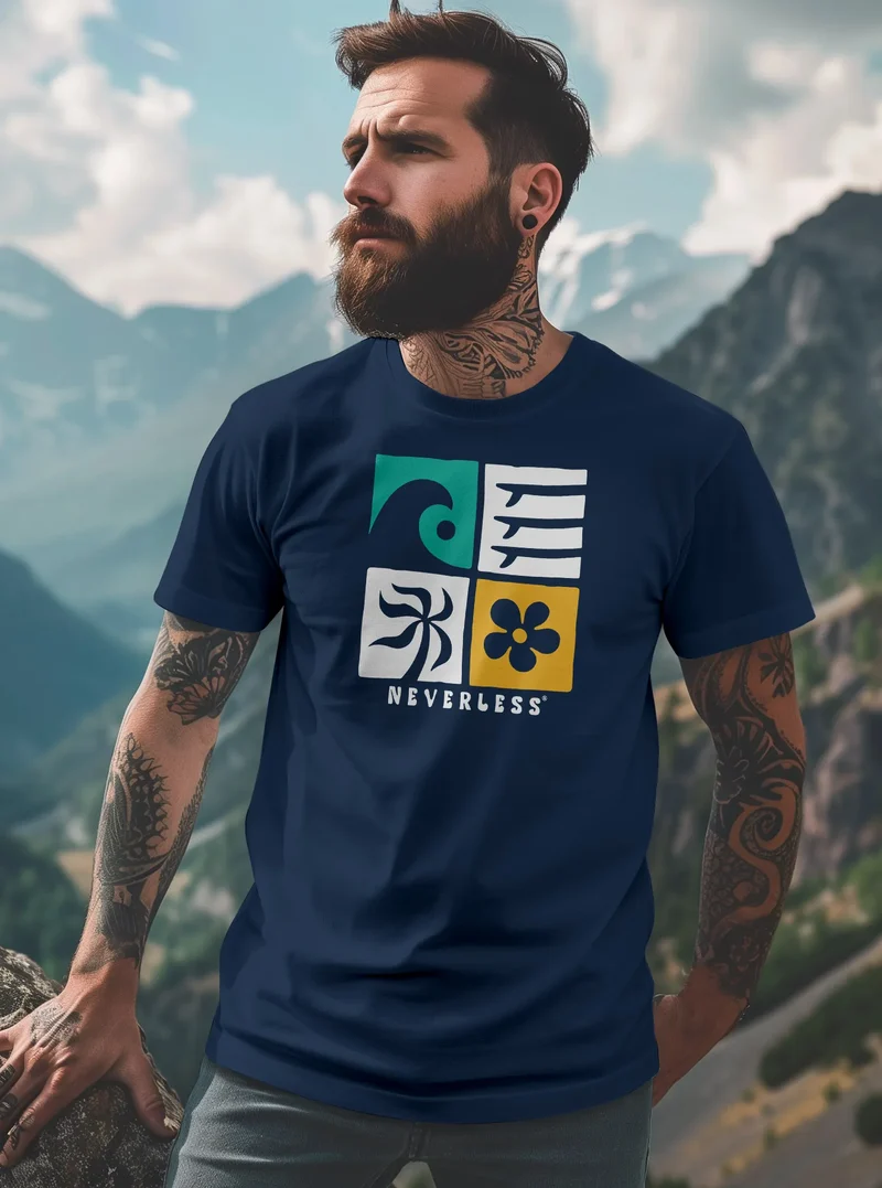 Herren T-Shirt Surfing Icons Welle Palme Maritim Männer Fashion Printshirt Streetstyle