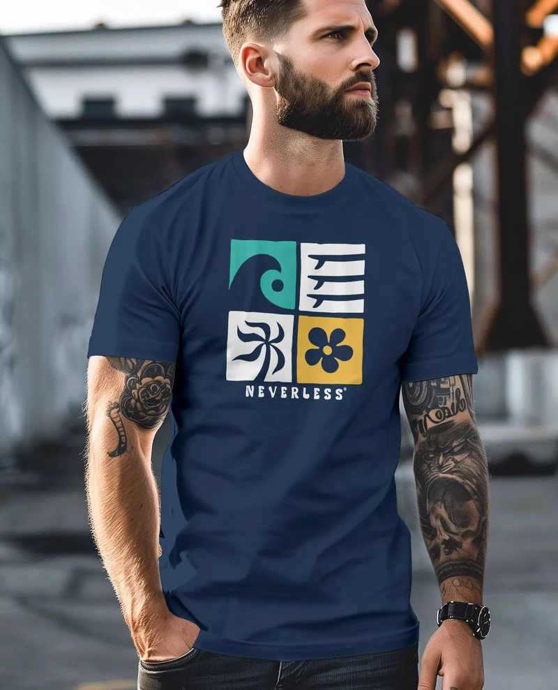 Herren T-Shirt Surfing Icons Welle Palme Maritim Männer Fashion Printshirt Streetstyle
