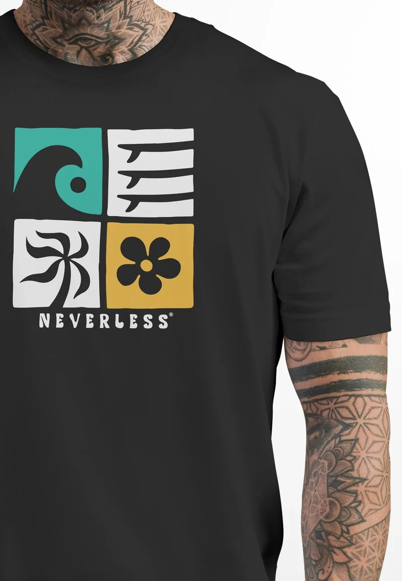 Herren T-Shirt Surfing Icons Welle Palme Maritim Männer Fashion Printshirt Streetstyle