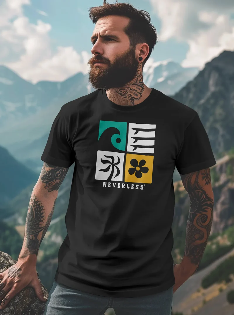 Herren T-Shirt Surfing Icons Welle Palme Maritim Männer Fashion Printshirt Streetstyle