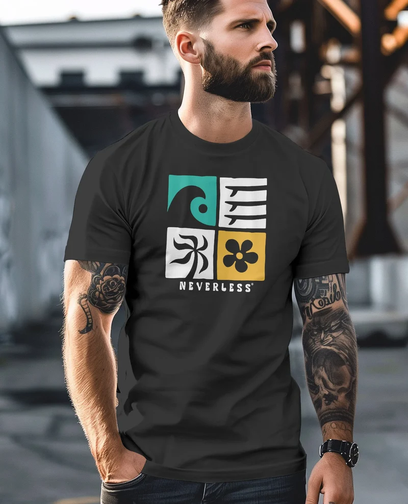 Herren T-Shirt Surfing Icons Welle Palme Maritim Männer Fashion Printshirt Streetstyle