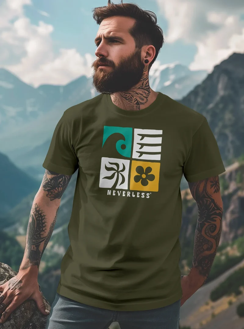 Herren T-Shirt Surfing Icons Welle Palme Maritim Männer Fashion Printshirt Streetstyle
